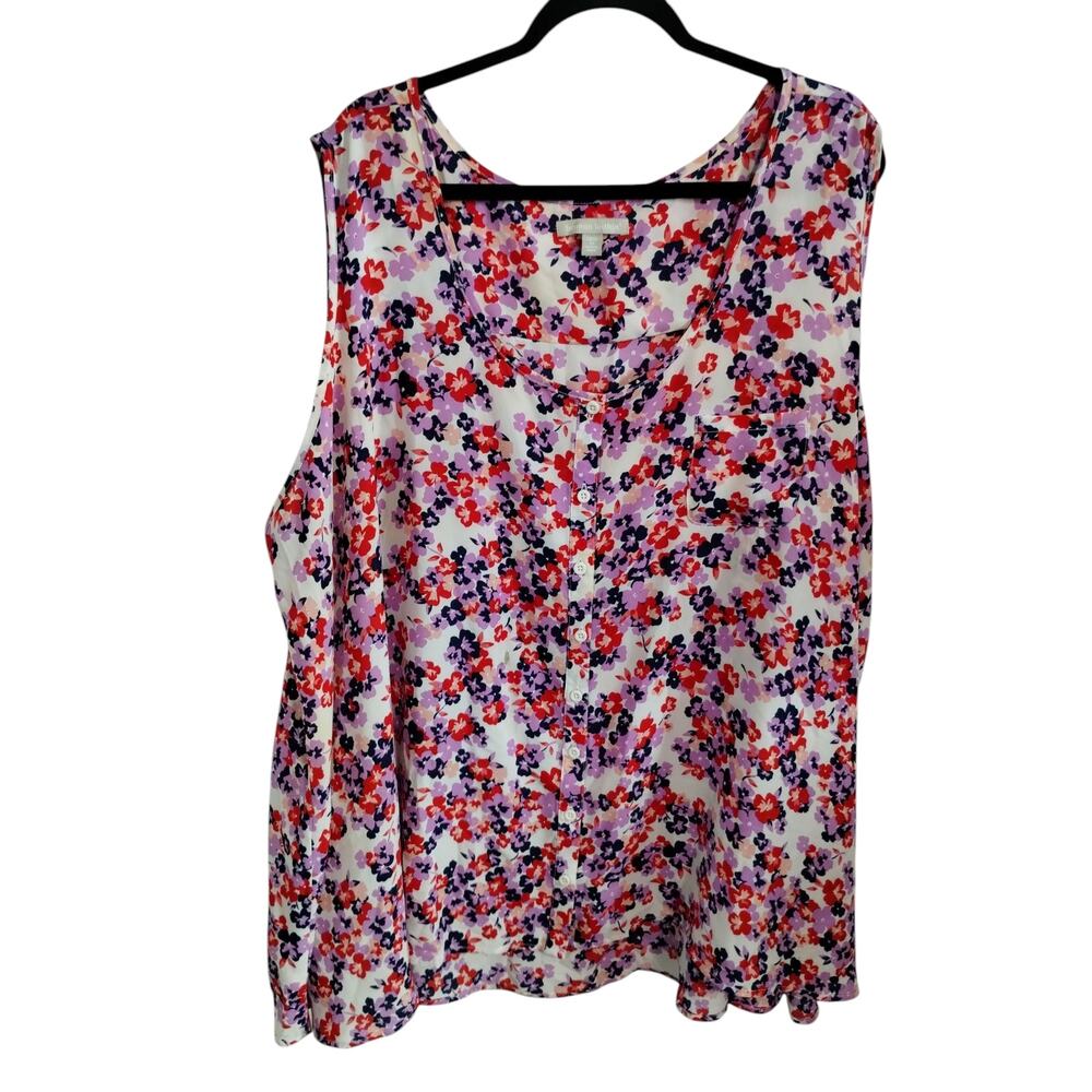 Women Within Size 3X Floral Flowy Boho Loose Colorful Beachy Tank‎ Top Button up